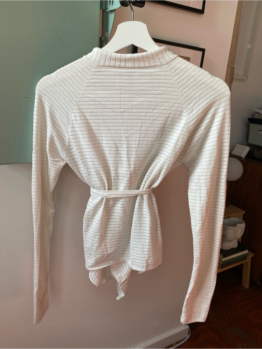Sarah Pacini Cream Ribbed Wrap Cardigan - Picture 3 of 3